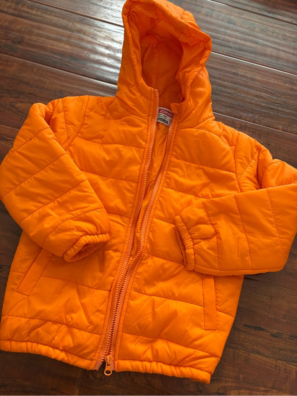 New Kids Bright Orange Hooded Puffer Jacket- size 130cm age 5-7